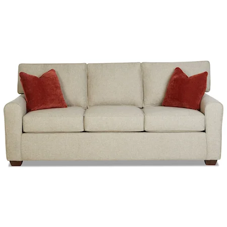 Casual Stationary Sofa with Box Seat Cushions and Welt Cord Trim